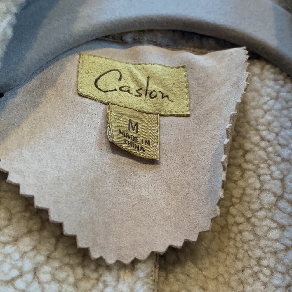 Genuine leather lines with shearling beige coat size M - Picture 4 of 9